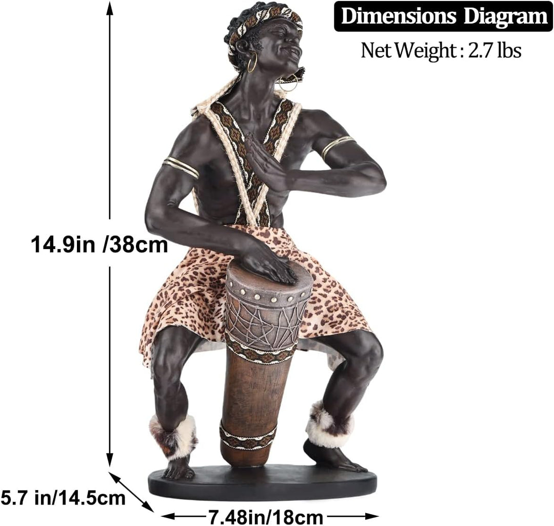 38 cm hohe afrikanische Statue für Heimdekoration, afrikanische Trommler-Statue aus Kunstharz, afrik
