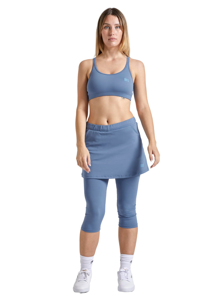 Sportkind Mädchen &amp; Damen 2-in-1 Tennisrock mit Taschen &amp; 3/4 Capri Leggings, Laufrock, Yogahose mit