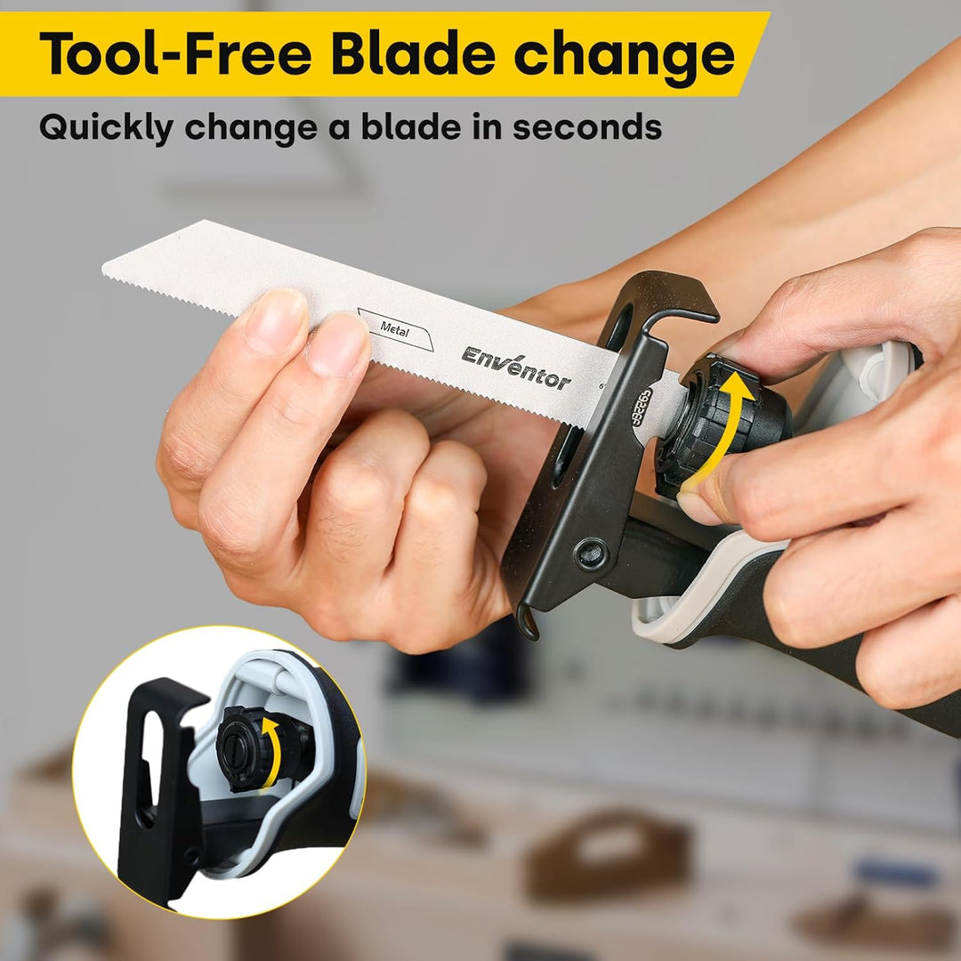 Enventor Akku Säbelsäge 20V, Universalsäge mit 2x2,0mAh Akku, Strichlänge 22mm, Variabler Drehzahl v