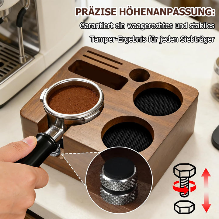 Tamperstation 58mm für Siebträger, Walnussholz Espresso Tamping Station, Tamper Station Barista Kaff
