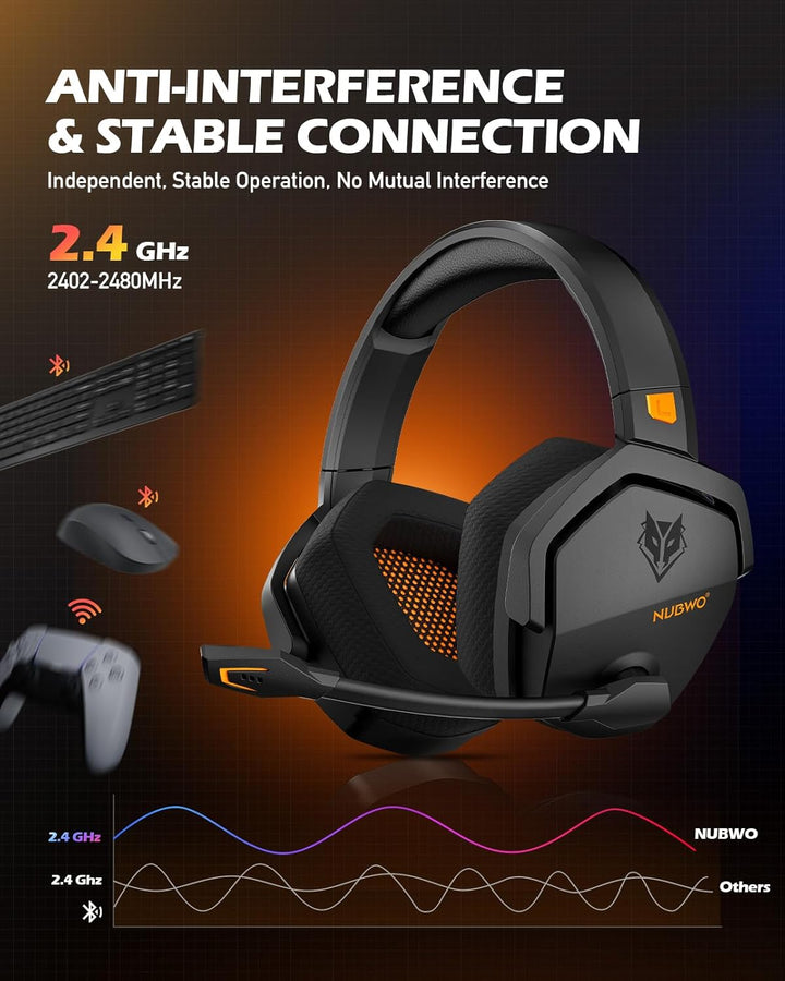NUBWO G06 Wireless Gaming Headset für PS5, PS4, PC, Rauschunterdrückung über Ohr-Gaming-Kopfhörer mi