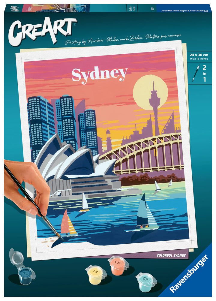 Ravensburger CreArt 23526 - Farbenfrohes Sydney - Malen nach Zahlen Erwachsene, DIY Malset mit Pinse