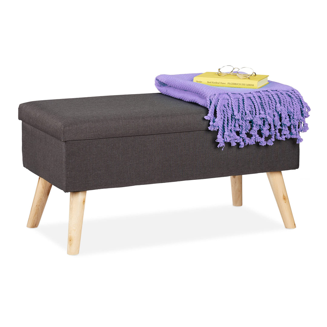 Relaxdays Sitzbank mit Stauraum, gepolsterte Truhenbank, modern, Holzbeine, Stoffbezug, HBT: 39 x 77