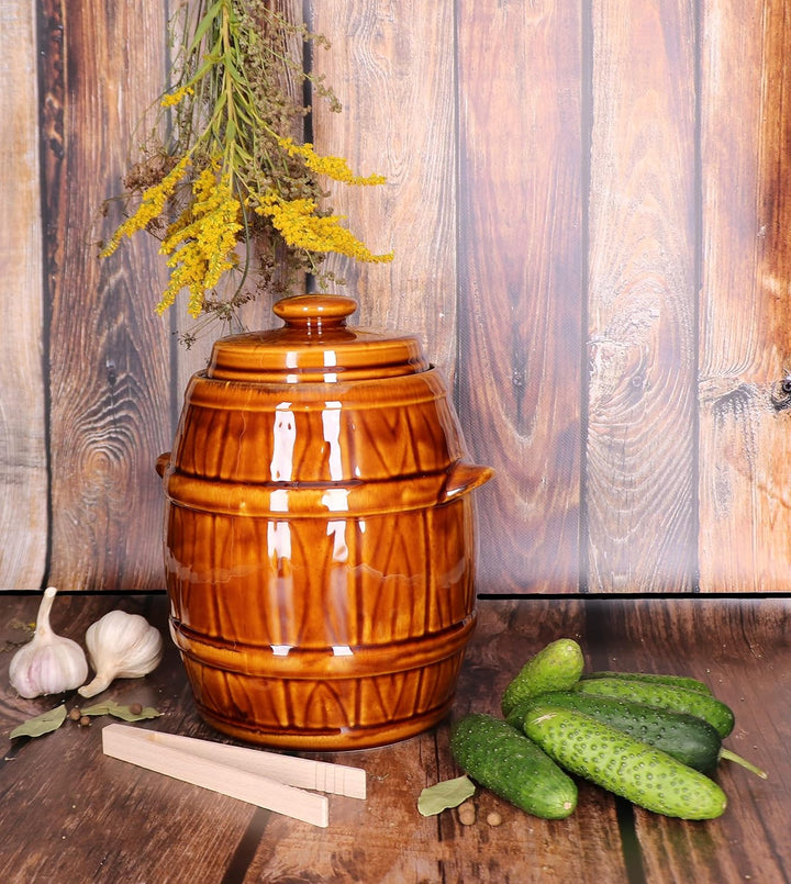 KOTARBAU® Tontopf Hermetisch Verschliessbar 5 L zum Gären mit Deckel + Holzzange Gratis, 5 L