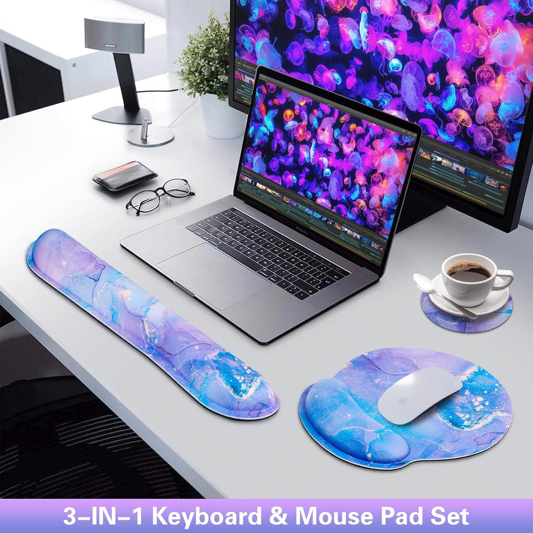 3-in-1 Gelkissen+Handballenauflage Tastatur+Cup, Ergonomisches Mauspad mit Memory Foam, Schmerzlinde