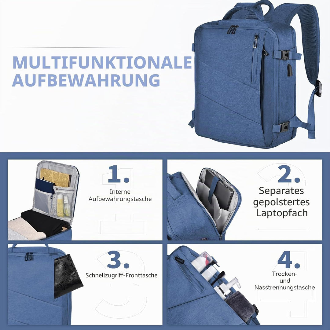 Leyrica Handgepäck Reiserucksack 45x36x20 für Easyjet, Rucksack Travel Backpack Wasserdichter Tagesr