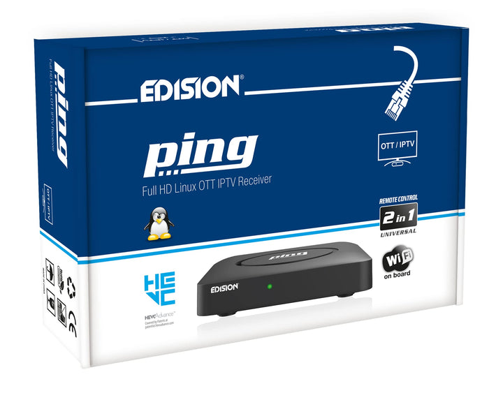 EDISION PING - OTT LINUX RECEIVER H265/HEVC schwarz, Stalker, Xtream, WebTV, Media Player, Wi-Fi on