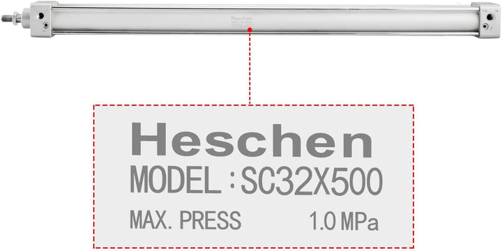 Heschen Pneumatischer Standard-Luftdruckzylinder, SC 32-500, PT1/8 Anschluss, 32mm Bohrung, 500mm Hu