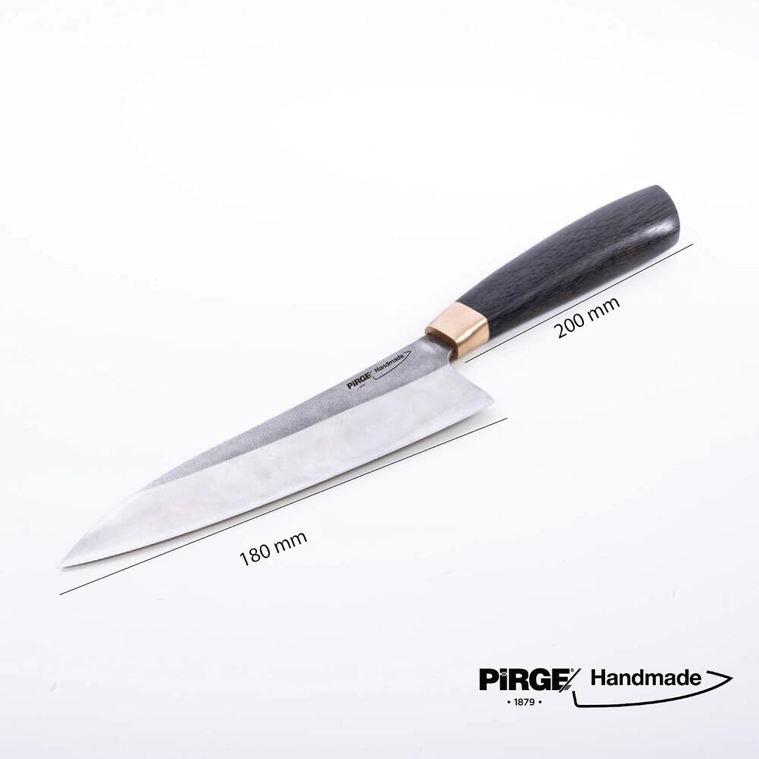 Pirge Handmade X KROP Küchenmesser | 18 cm Kochmesser | 60 HRC Edelstahl, 1500 Jahre altem Mooreiche