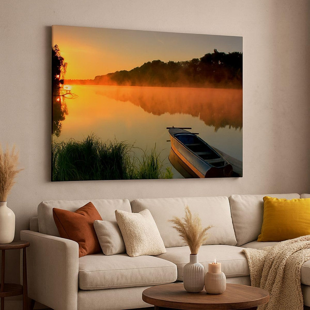 Bilder auf Leinwand 100x70cm Leinwandbild Morgen Nebel See Landschaft Gross Wanddeko Bild Schlafzimm