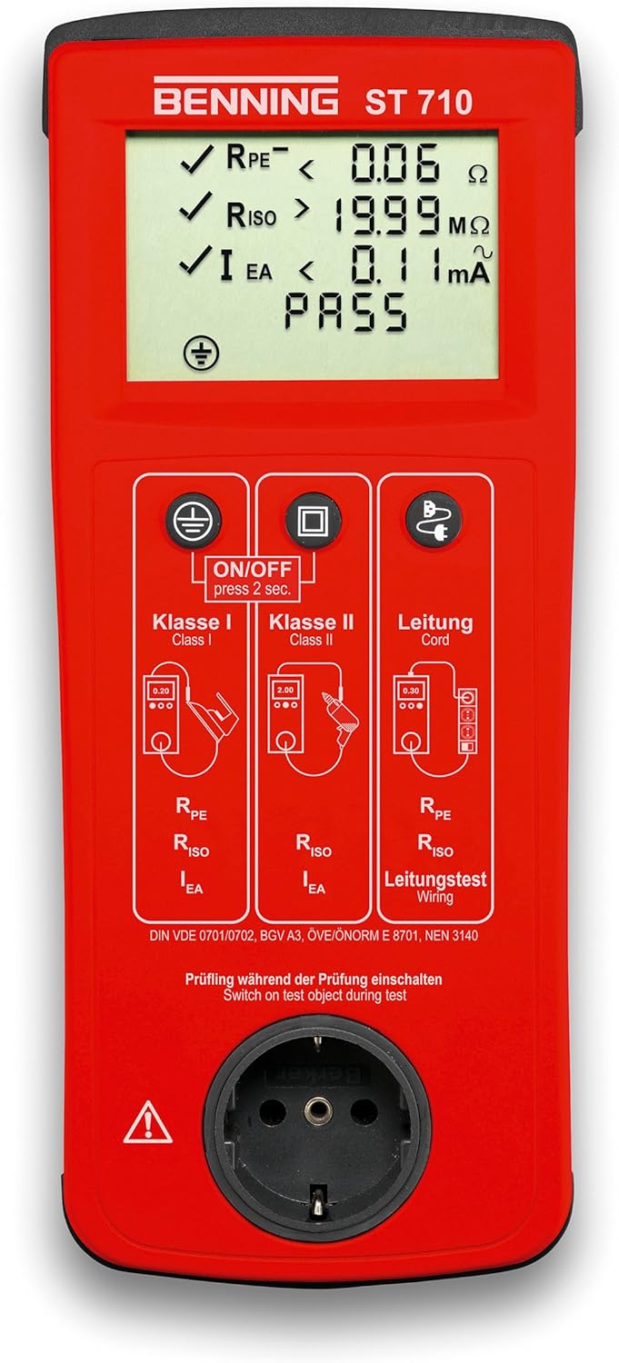 Benning 050308 ST 710 Kontrollinstrument, rot & NWP NW10005 Messadapter Prüfadapter Schuko Stecker a