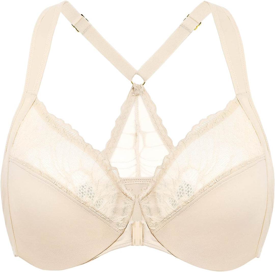 AISILIN BH Damen mit Bügel Vorderverschluss Racerback Spitze ohne Polster Grosse Grössen 80B Hautfar