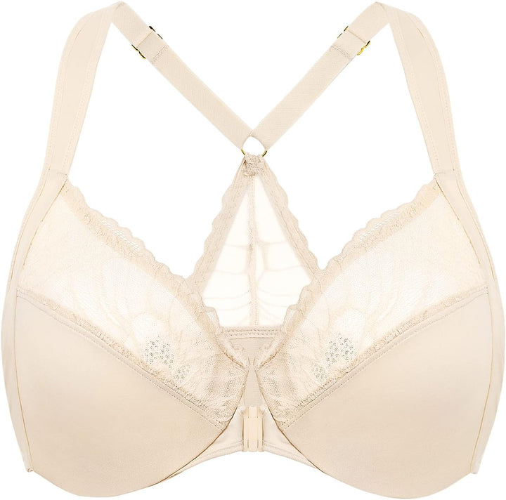 AISILIN BH Damen mit Bügel Vorderverschluss Racerback Spitze ohne Polster Grosse Grössen 80B Hautfar