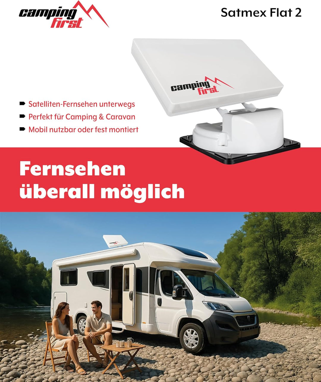Satmex Flat 2 – Vollautomatische Camping-Antenne (Satelliten-Antenne, für 2 TVs/Receiver, für Carava