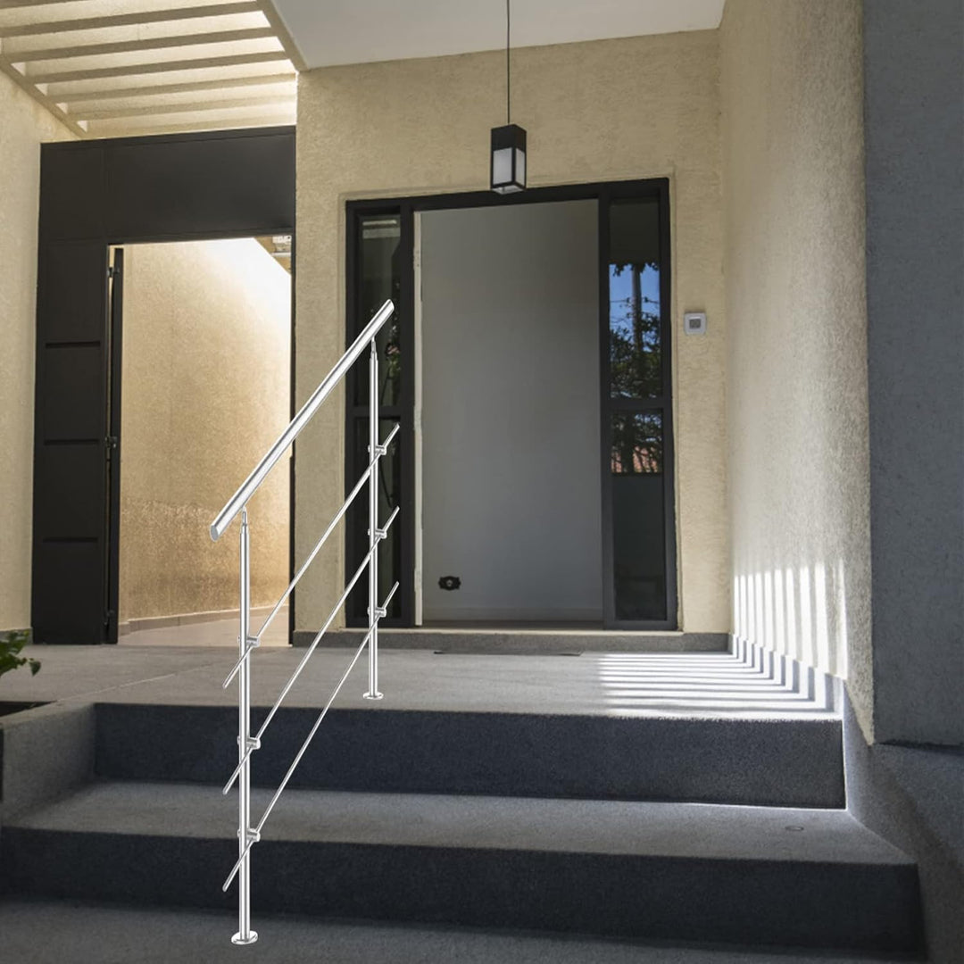 Jopassy Edelstahl Handlauf Geländer,Treppengeländer mit 3 Querstreben, Eingangsgeländer für Balkon T