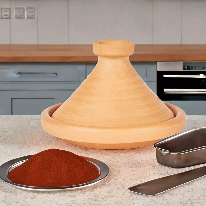 Marokkanische Tajine Topf zum Kochen + Kochbuch | Schmortopf Unglasiert Aladin Ø 35cm für 6-8 Person