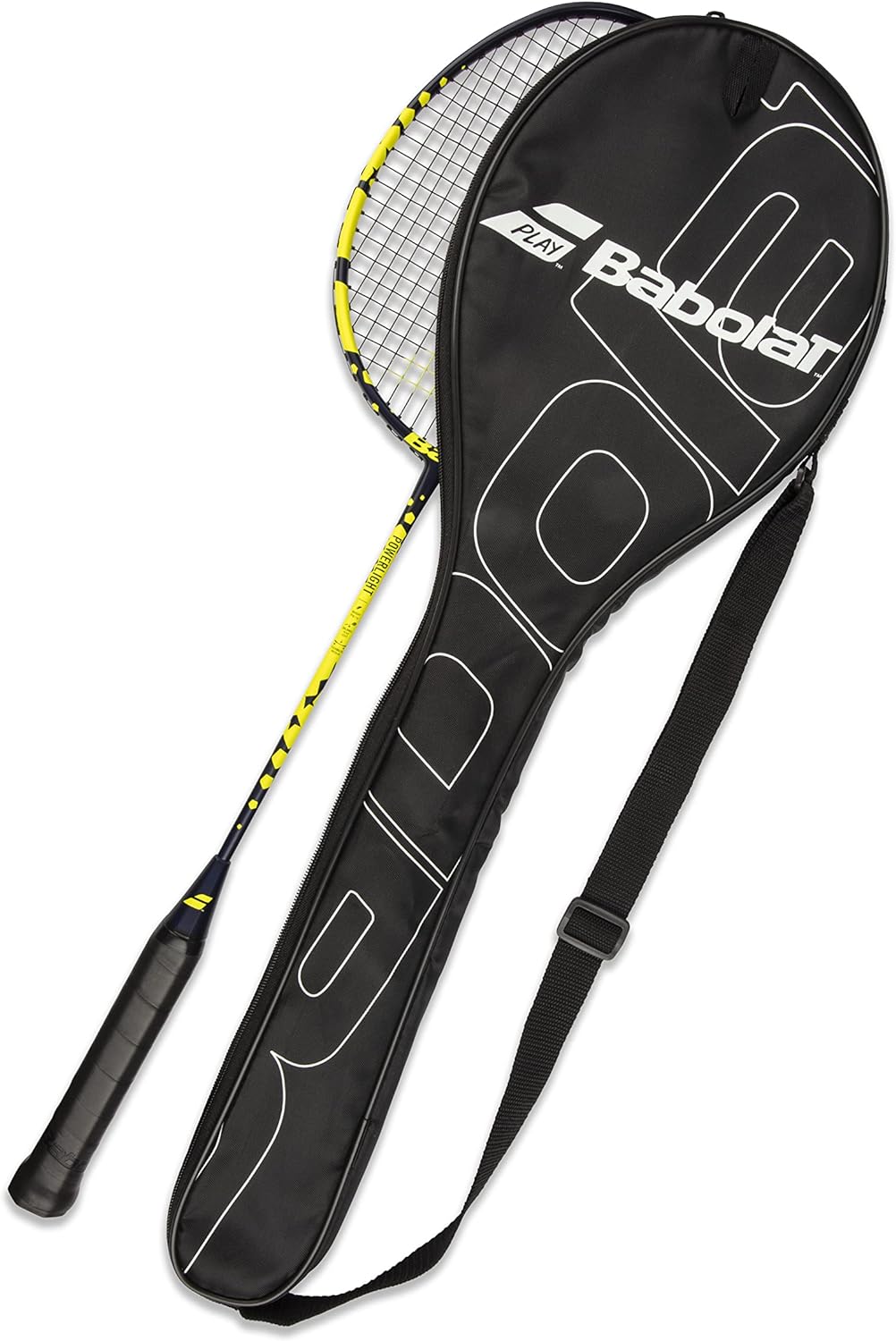 Babolat Power Light Badminton Schläger Allround Racket schwarz/gelb besaitet + inklusive Tragetasche