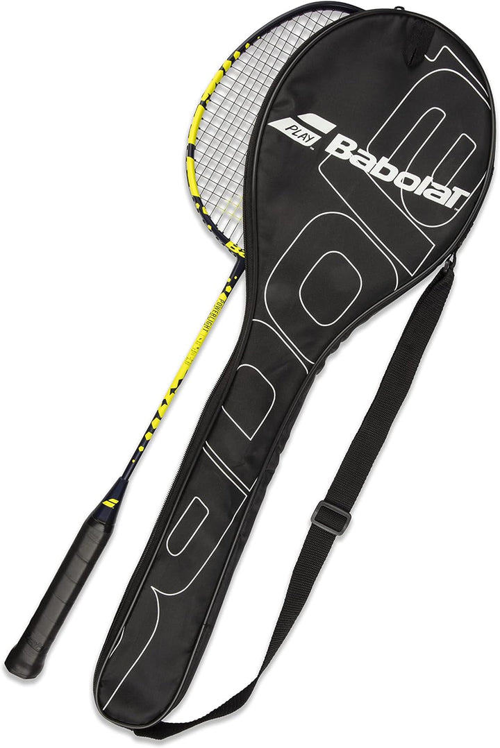 Babolat Power Light Badminton Schläger Allround Racket schwarz/gelb besaitet + inklusive Tragetasche