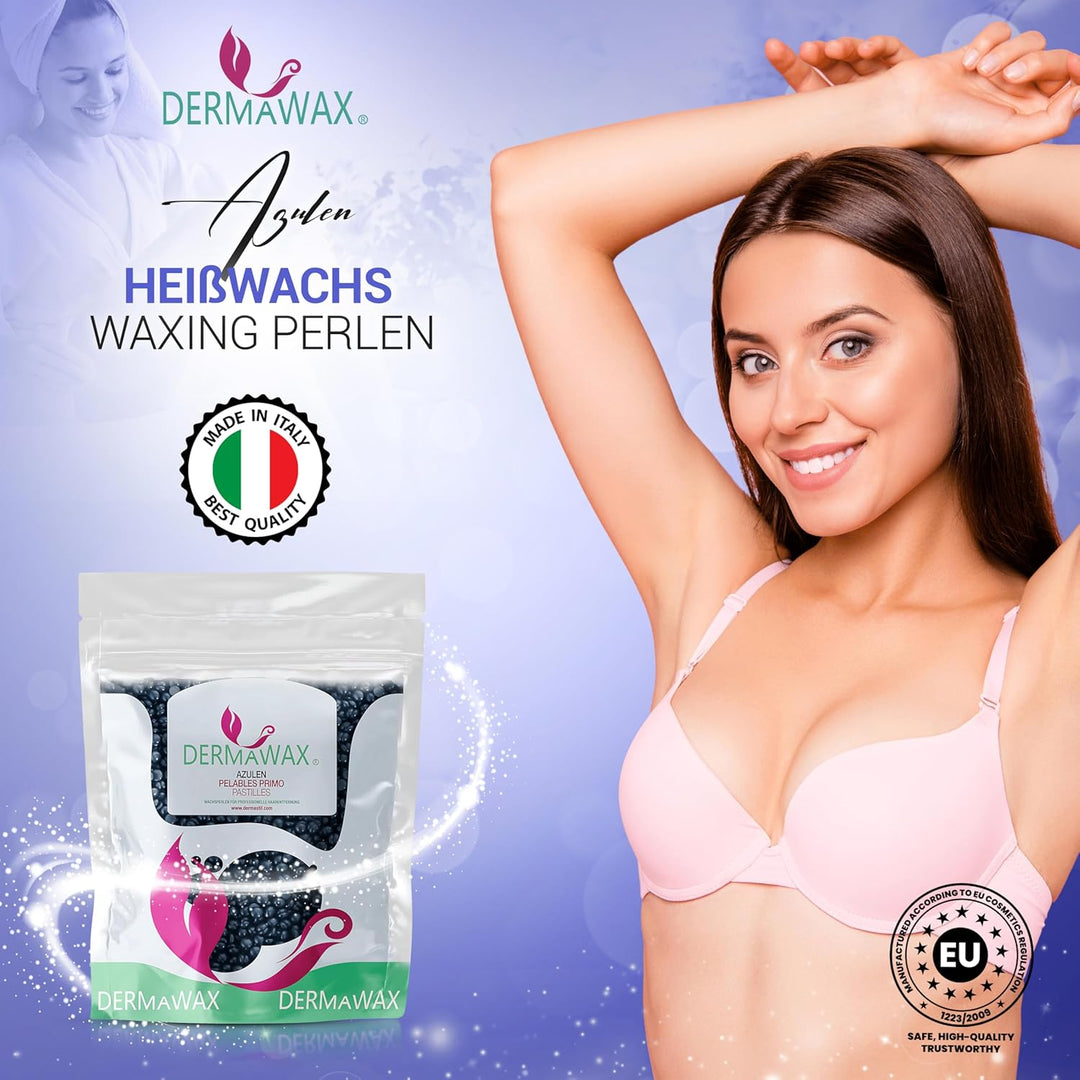 Dermawax 2 kg Azulen Waxing Perlen- Professionelle Heisswachs Wachsperlen zur Haarentfernung- Anwend