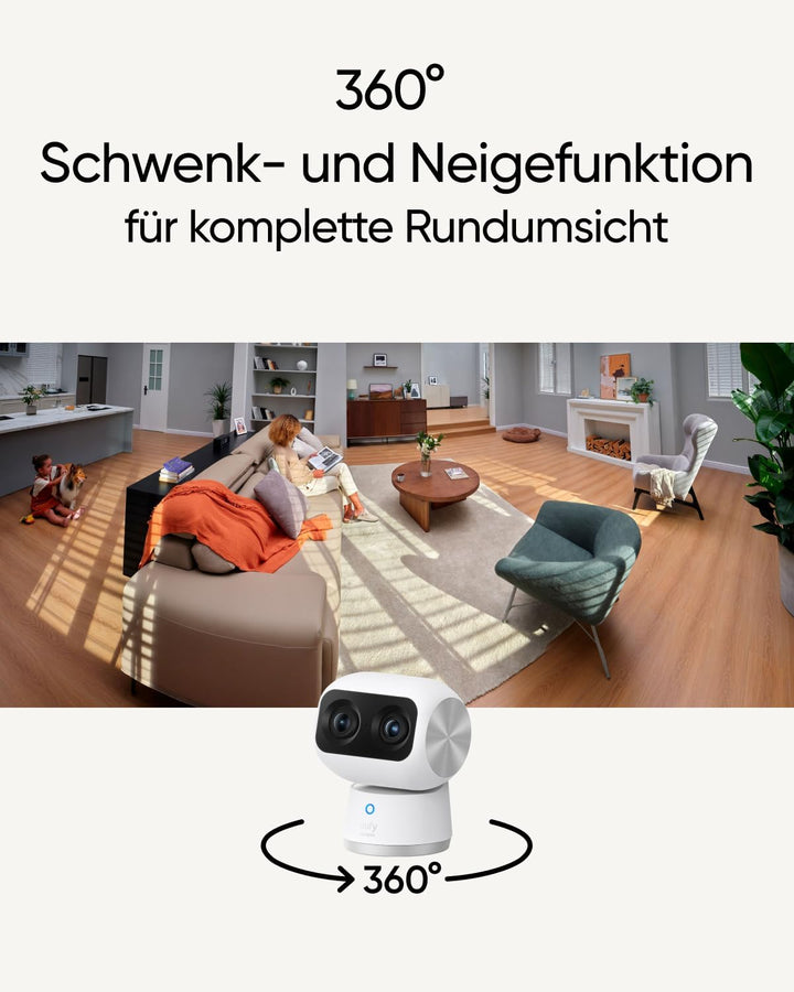 eufy Security Indoor Cam S350, Dual Kameras, 4K UHD Auflösung, Überwachungskamera mit 8× Zoom und 36