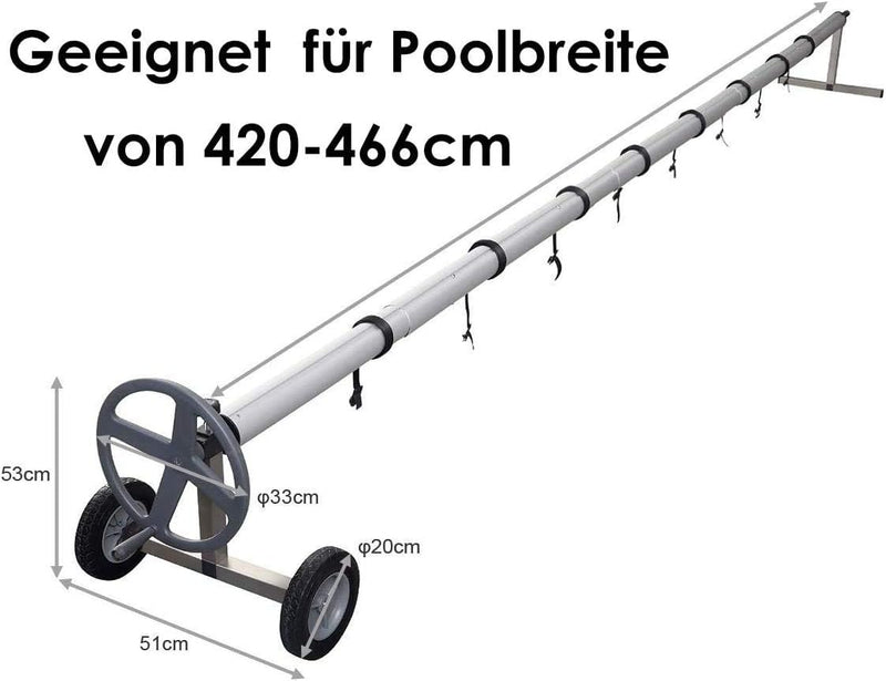 RELAX4LIFE Pool Aufroller, Aufrollsystem Fahrbar, 420-466 cm Verstellbar, Witterungsbeständiges Mate