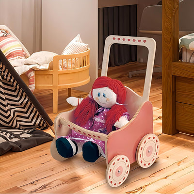 Dida - Puppenwagen aus Holz für Puppen bis zu 50 cm Grösse- Dekoration: Natur Puppensportwagen Natur