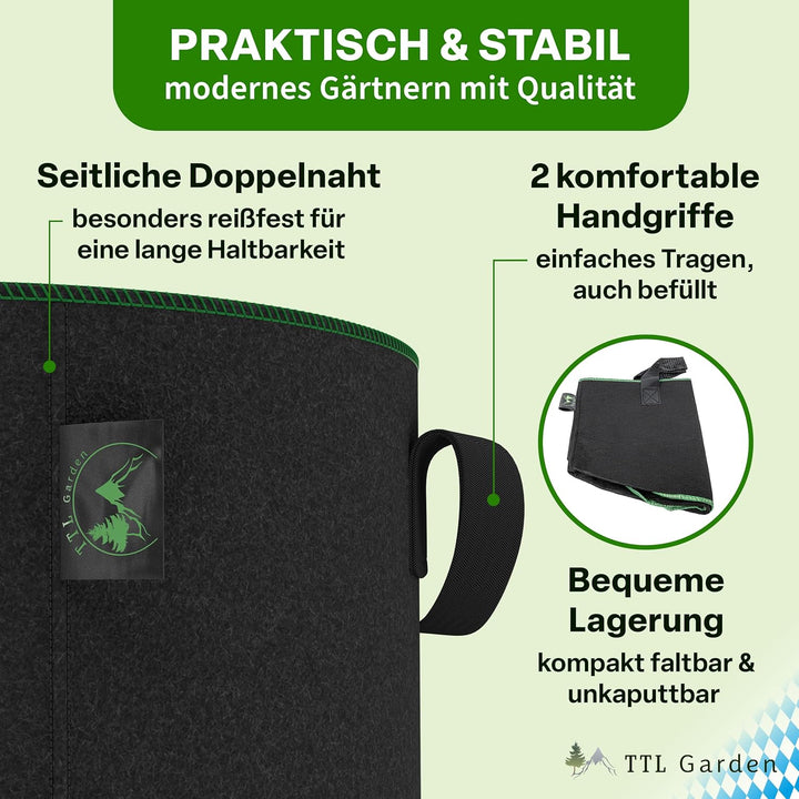 TTL GARDEN 10x 22L Pflanzsack aus Vlies Stoff - aus 300 g/m² Filz &amp; Vlies - | 10er Set 20L +10% = 22