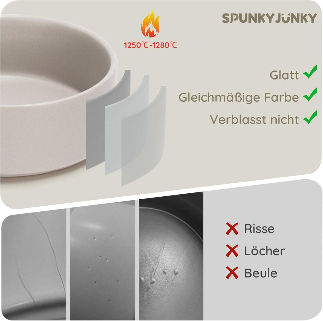 SPUNKYJUNKY Hundenapf Keramik Doppel Hund Futternapf mit Bambus Ständer für Grosse Hunde (1800ml, Gr