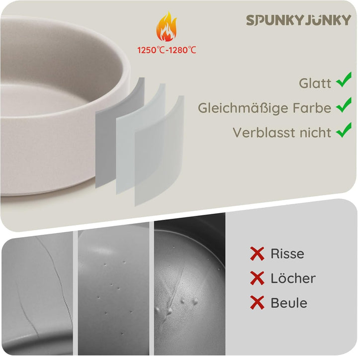 SPUNKYJUNKY Hundenapf Keramik Doppel Hund Futternapf mit Bambus Ständer für Grosse Hunde (1800ml, Gr