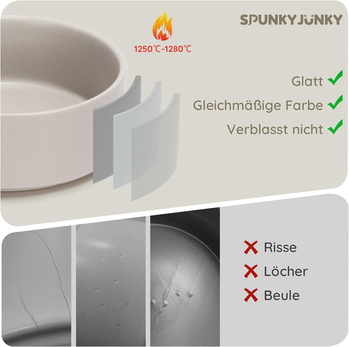 SPUNKYJUNKY Hundenapf Keramik Doppel Hund Futternapf mit Bambus Ständer für Katzen und Hunde (400ml,
