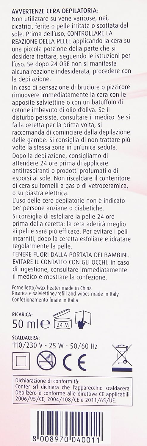Depilzero Kit Scaldacera + Ricarica + Strisce Depilatorie + Salviettine