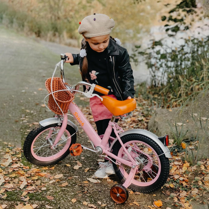 STITCH Retro 12/14/16/18 Zoll Kinderfahrrad für 2-8 jährige Mädchen, Kinderfahrrad mit Frontkorb & S