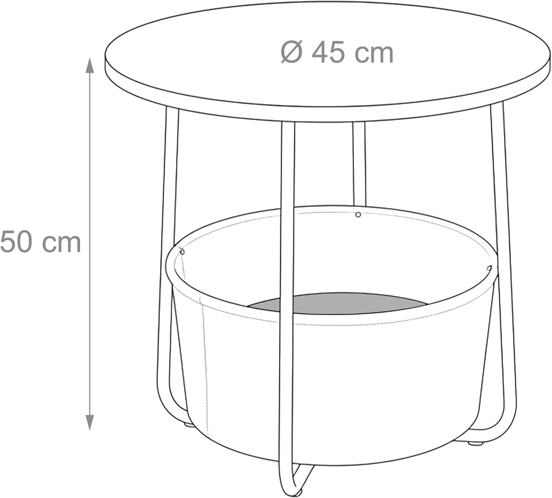 Relaxdays Beistelltisch, runder Couchtisch, mit Stoffkorb, HD 50x45 cm, Kaffeetisch Wohnzimmer, MDF