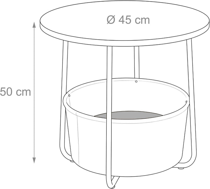 Relaxdays Beistelltisch, runder Couchtisch, mit Stoffkorb, HD 50x45 cm, Kaffeetisch Wohnzimmer, MDF