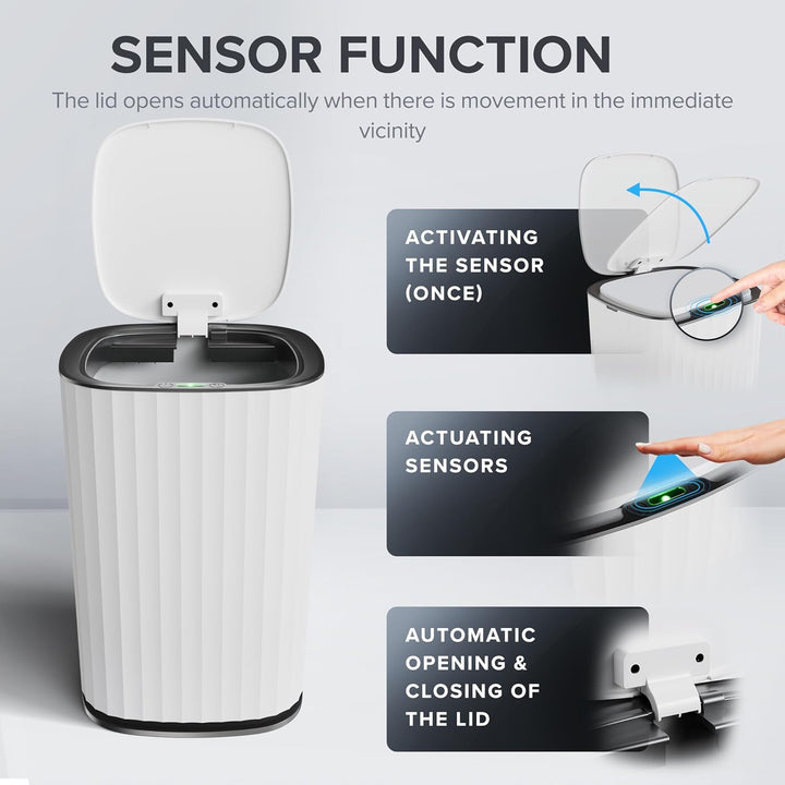 ovimar Sensor Badeimer Svaneke | Weiss | Sensor Mülleimer | Kosmetikeimer oval | Eimer mit Deckel |