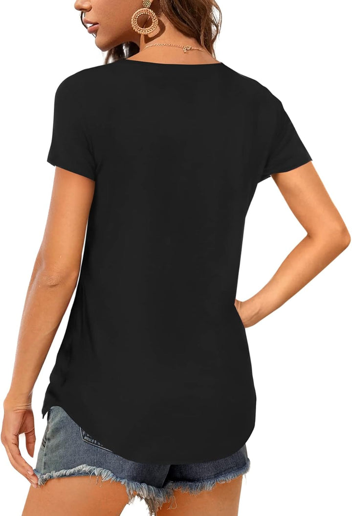 Florboom Tunika Damen Langarm/Kurzarm V Ausschnitt Oberteil Shirts Basic Casual Longshirt XL Aa-schw