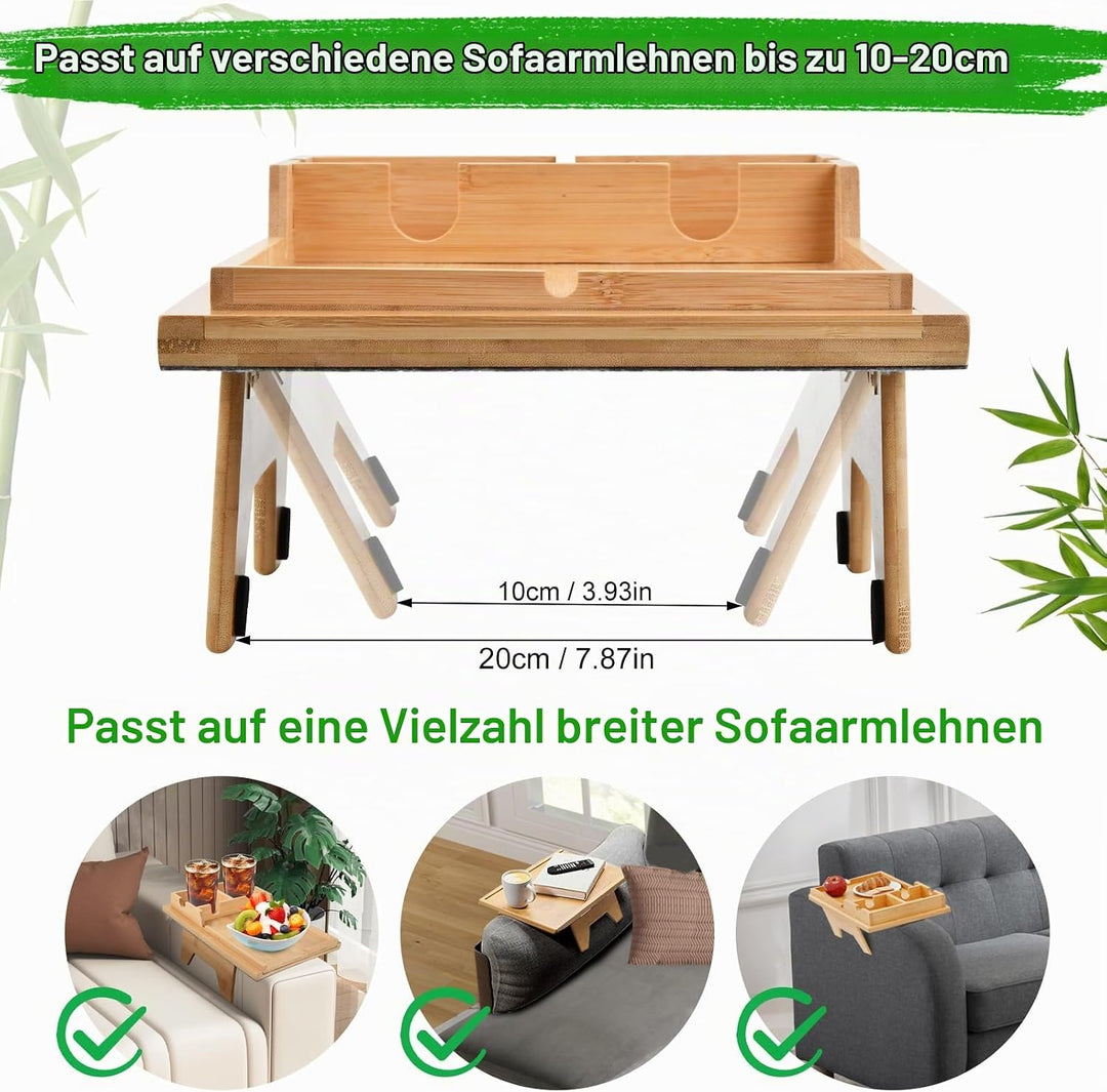 Mapille Sofatablett 2-in-1, Bambus Sofa Armlehnen Tablett mit Getränkehalter und Tablet Ständer, Ver