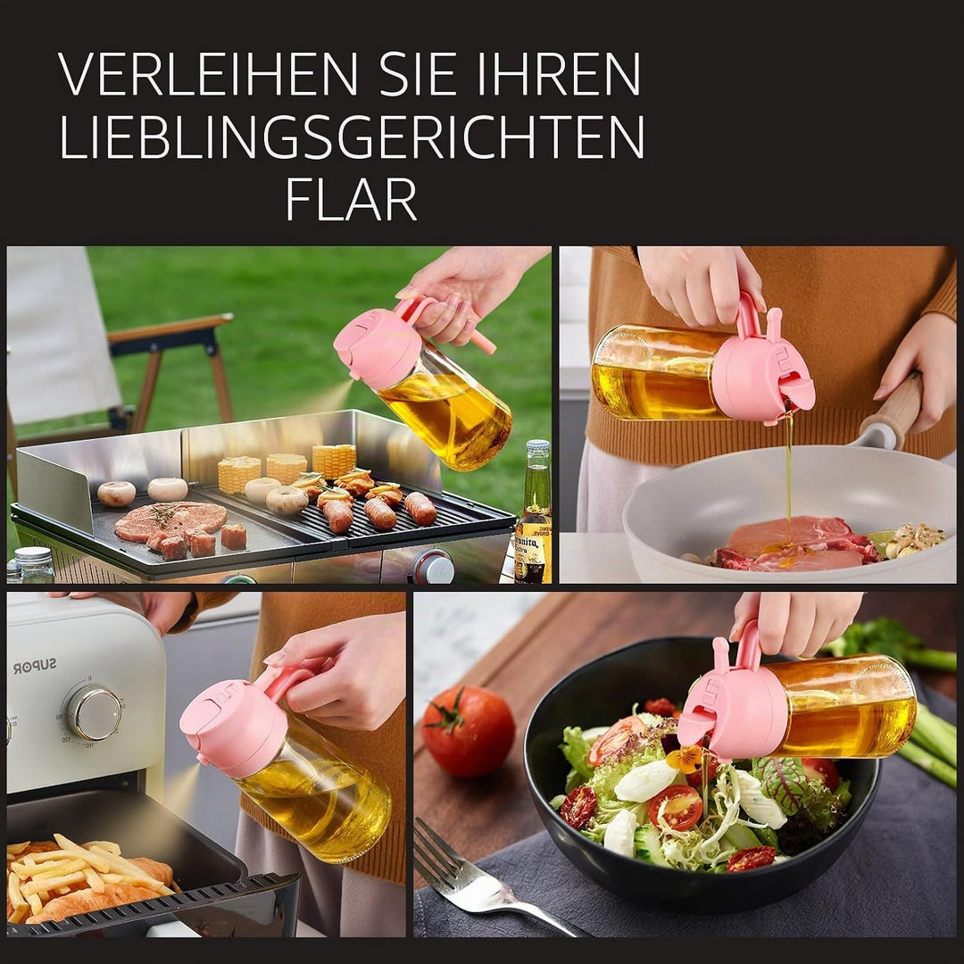 YARRAMATE 2 Stück 2 in 1 Ölsprüher für speiseöl, 470ml Öl Sprühflasche lebensmittelecht, Ölspray zum