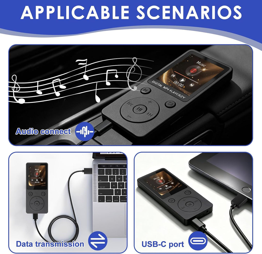 MP3 Player Bluetooth 5.0 32GB mit 1,8" TFT Farbdisplay, Kopfhörer | Bildschirm Musik Player HiFi mit