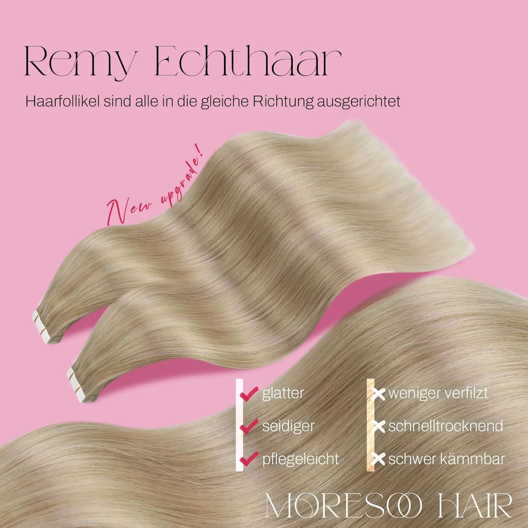 Moresoo Tape Extensions Echthaar Blond 40 cm Skin Weft Haarverlängerung Echthaar Tape in Extensions