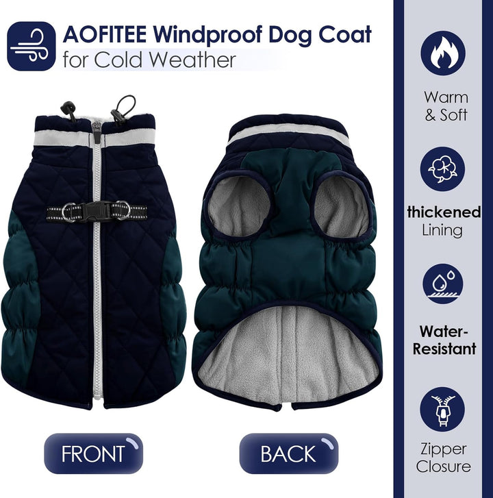 AOFITEE Hundejacke Kleine Hunde, Wasserdicht Hunde Wintermantel Warm Hundemantel mit Geschirr, Rollk