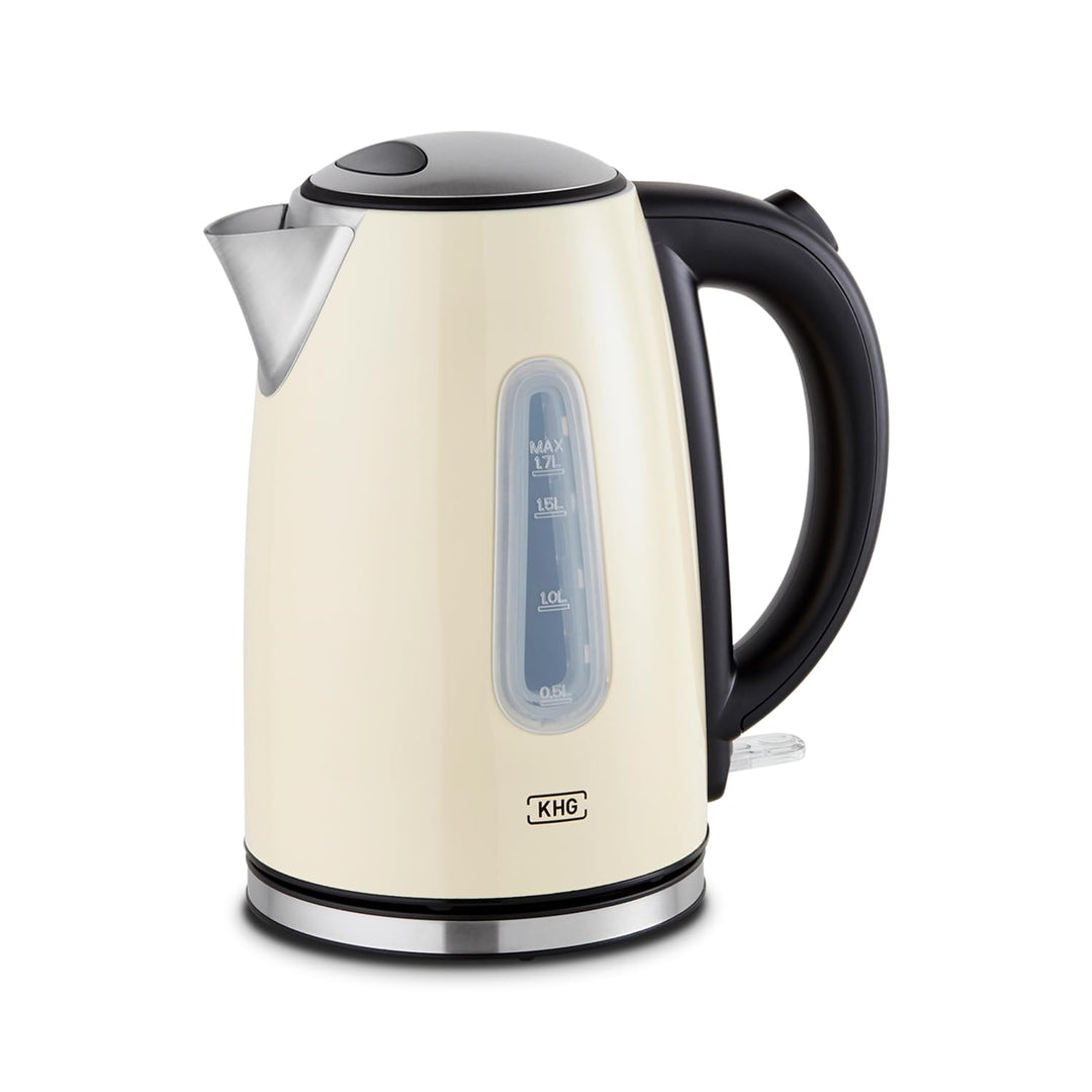 KHG Wasserkocher WK-1707 (CE) Creme, 1,7l Kapazität, Edelstahl Chrom, LED Leuchte, Wasserstandanzeig