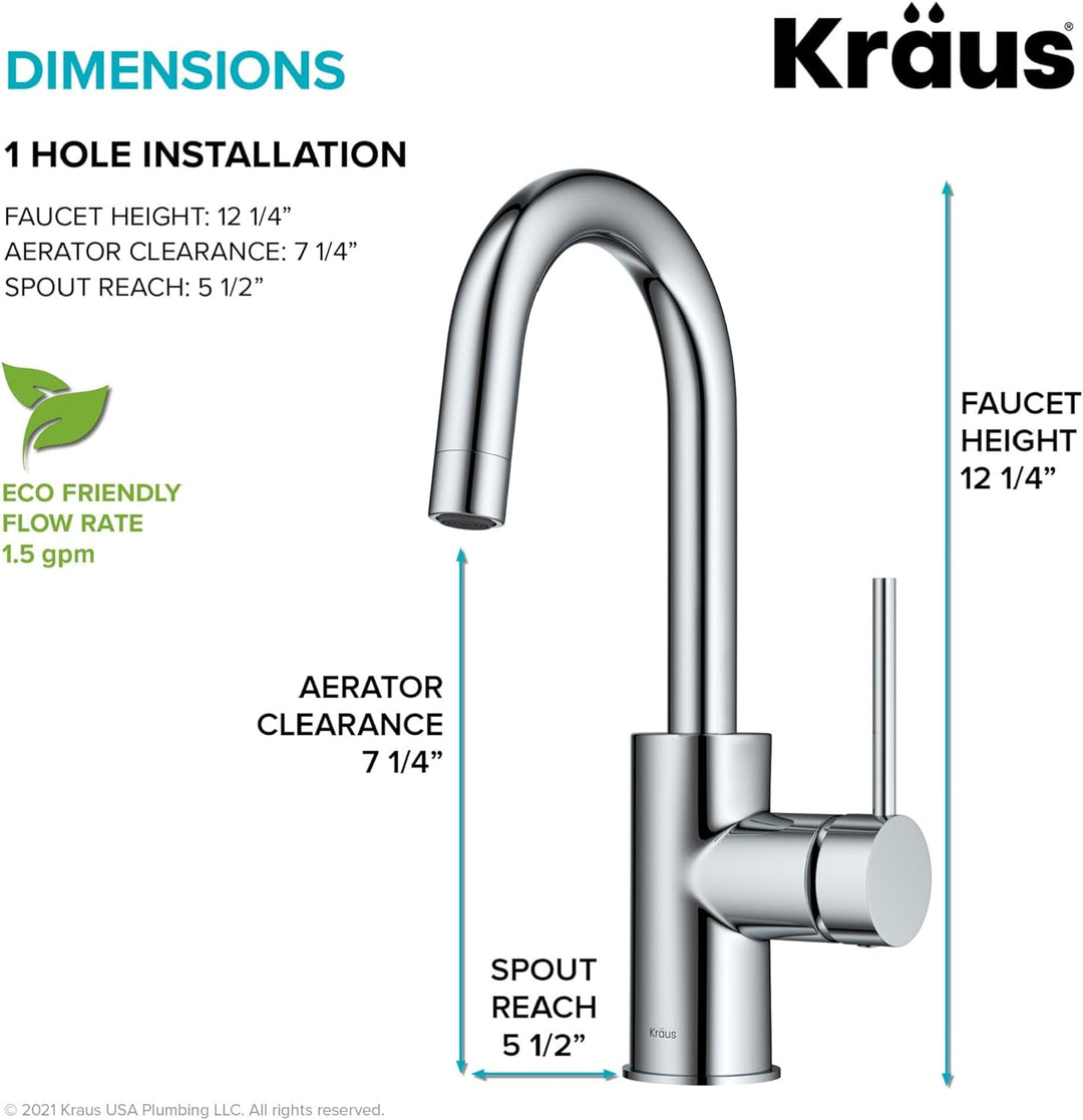 Kraus KPF-2600CH Modern Mateo-Einhebel-Küchenarmatur, Chrom Chrom Einheitsgrösse Bar-Wasserhahn, Chr