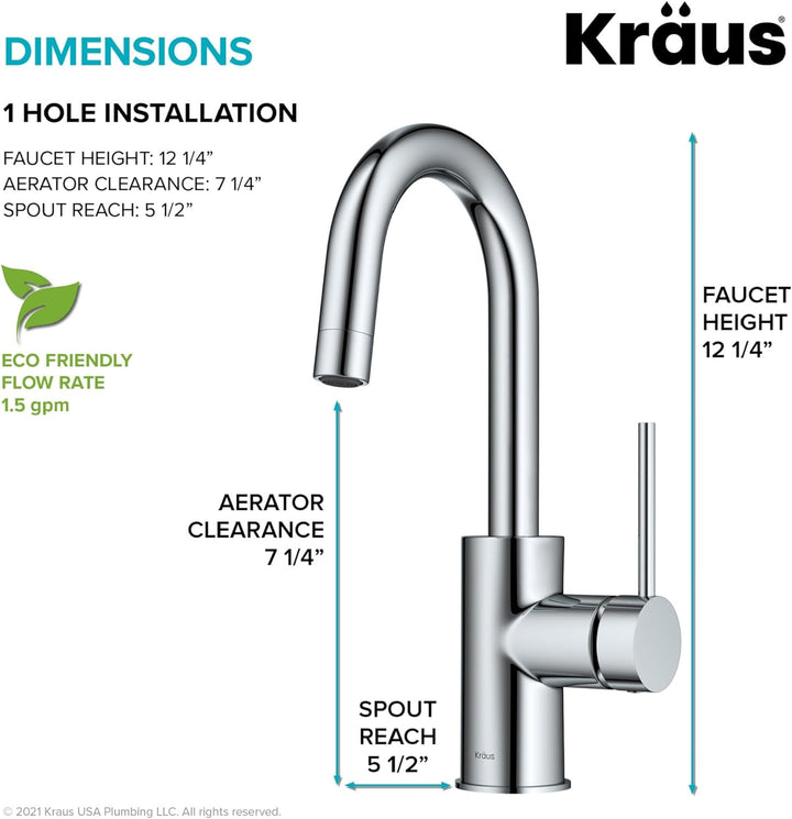 Kraus KPF-2600CH Modern Mateo-Einhebel-Küchenarmatur, Chrom Chrom Einheitsgrösse Bar-Wasserhahn, Chr