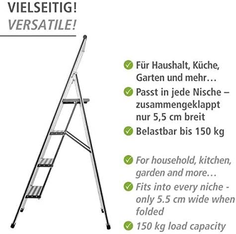 WENKO Leichte Aluminium Trittleiter mit 4 Stufen für 100 cm höheren Stand, rutschsichere XXL-Stufen,