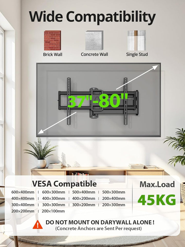USX MOUNT Langarm-TV-Wandhalterung, Geeignet für 37-80 Zoll-LCD-/LED-/OLED Fernseher, 814 mm Auszug,