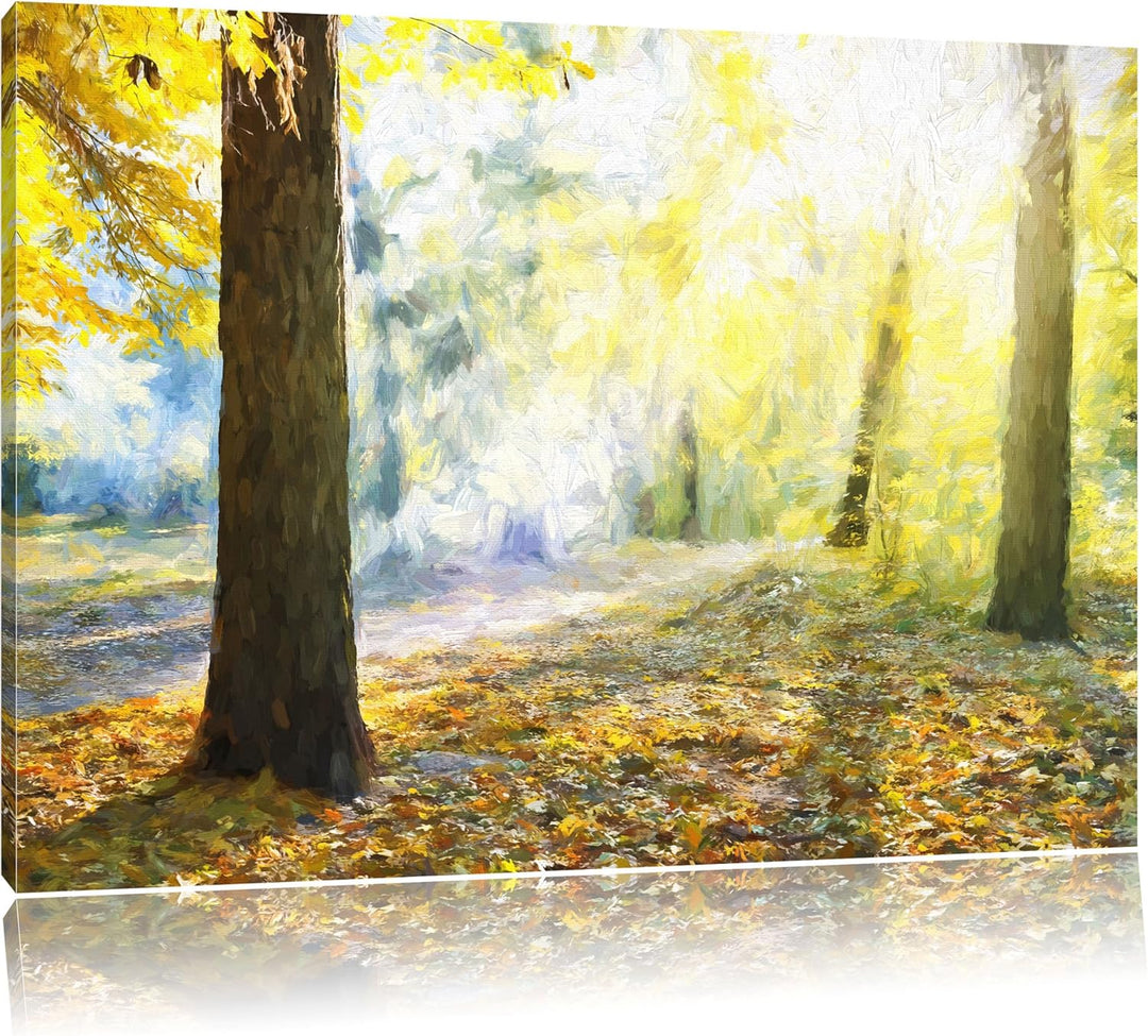 Pixxprint Sonnenstrahlen im Wald als Leinwandbild/Grösse: 100x70 / Wandbild/Kunstdruck/fertig bespan