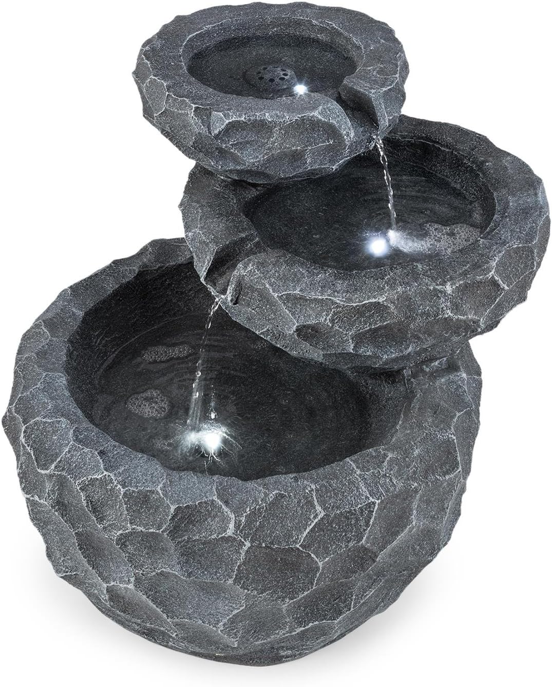 blumfeldt Murach Gartenbrunnen Kaskadenbrunnen Zimmerbrunnen (Akkubetrieb, 2 Watt Solarpanel, 3 LEDs