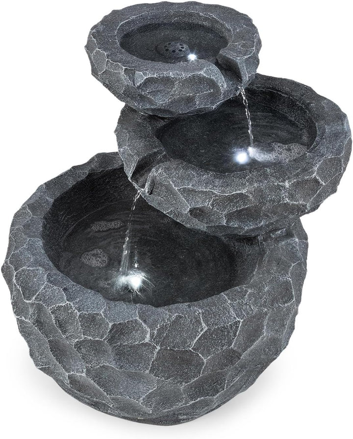 blumfeldt Murach Gartenbrunnen Kaskadenbrunnen Zimmerbrunnen (Akkubetrieb, 2 Watt Solarpanel, 3 LEDs