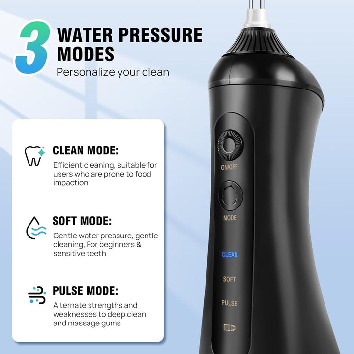 Akku-Munddusche Elektrische Zahnreiniger 320ML, 3 Modi, 6 Jet-Tipps, USB-C Aufladen, 1400mAh Akku, F